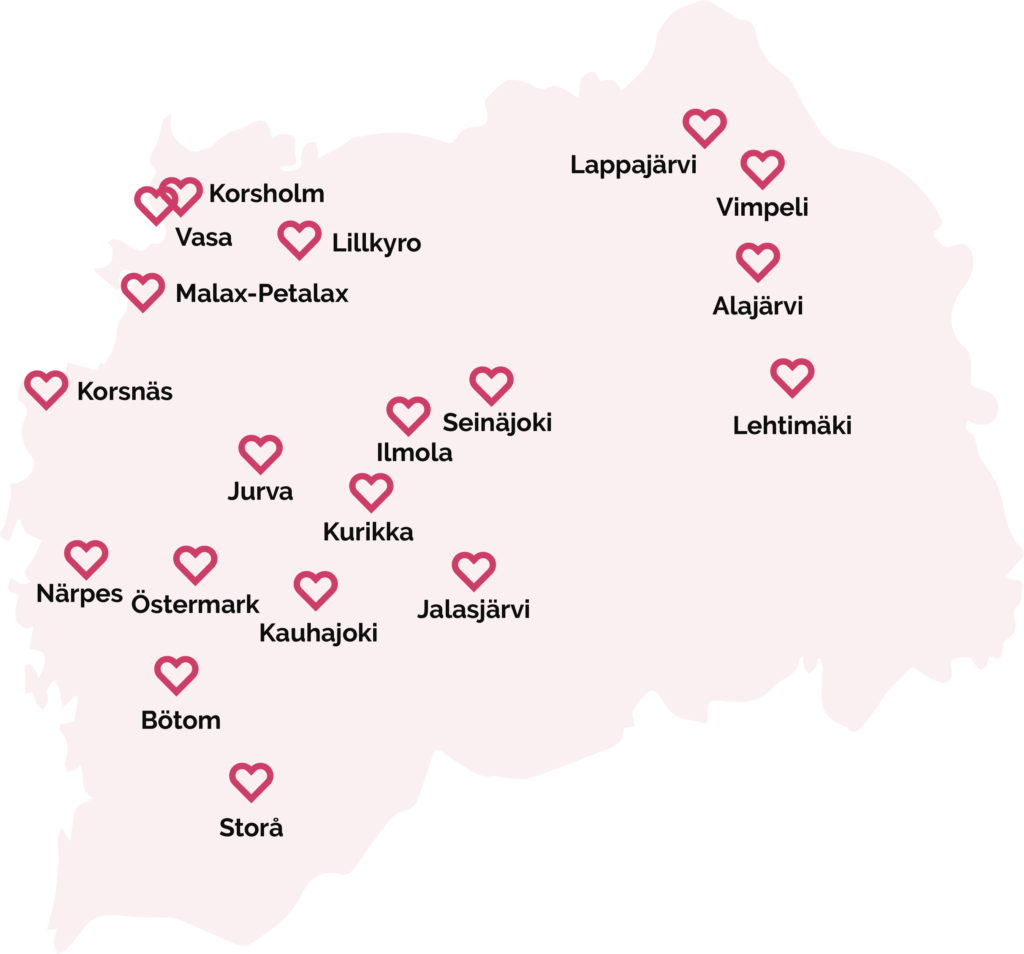 TTBotnian toimipisteet Pohjanmaan ja Etelä-Pohjanmaan alueella,