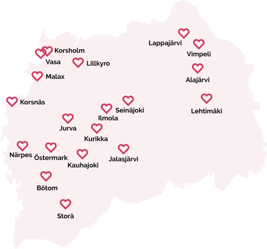 TTBotnian toimipisteet Pohjanmaan ja Etelä-Pohjanmaan alueella,